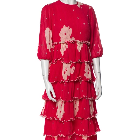 Ganni tiered floral-print plisse’ chiffon midi dress - Picture 4 of 11